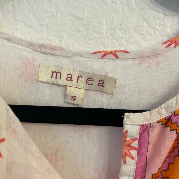 Marea Tiki Dress Small Mini Starburst Aztec Print White Pink Beachy Coverup Boho - Picture 6 of 15